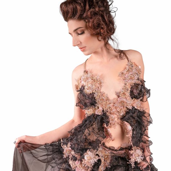 SAMPLE GOWN ONLY - HANNAH NOELLE Black Goth Wedding Ballgown Set - Picture 9 of 10